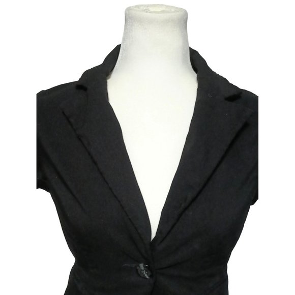 Rampage Black Bolero Shacket Women's Size M Cropped Jacket Ruched Short Cap Slee - Picture 3 of 11
